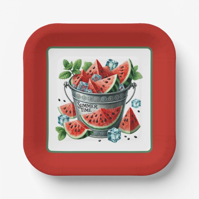 Cute summertime watermelon party paper plate (Front)