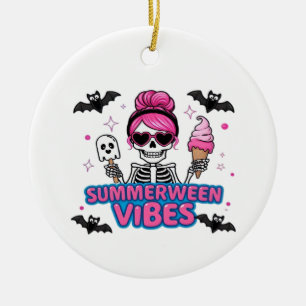 Cute Summerween Vibes Skeleton IceCream Summer Vac Ceramic Tree Decoration