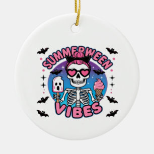 Cute Summerween Vibes Skeleton IceCream Summer Vac Ceramic Tree Decoration