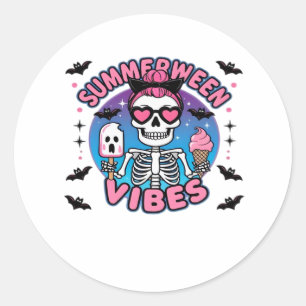 Cute Summerween Vibes Skeleton IceCream Summer Vac Classic Round Sticker