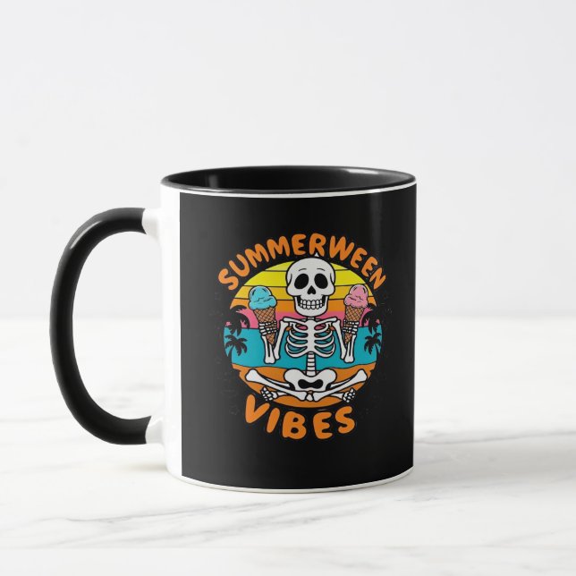 Cute Summerween Vibes Skeleton IceCream Summer Vac Mug (Left)