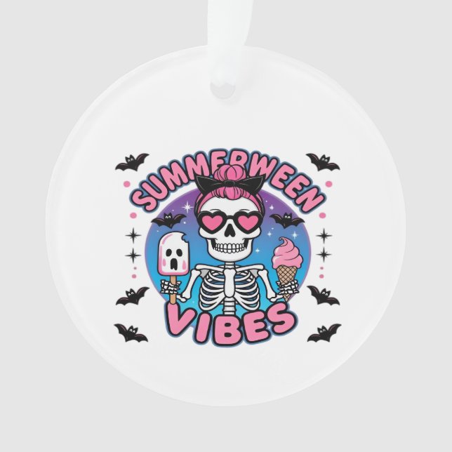 Cute Summerween Vibes Skeleton IceCream Summer Vac Ornament (Front)