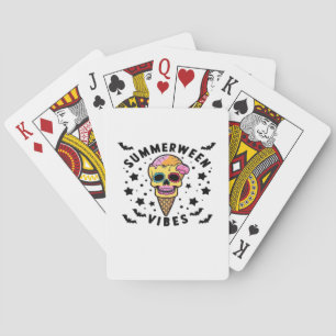 Cute Summerween Vibes Skeleton IceCream Summer Vac Playing Cards