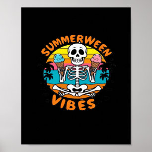 Cute Summerween Vibes Skeleton IceCream Summer Vac Poster