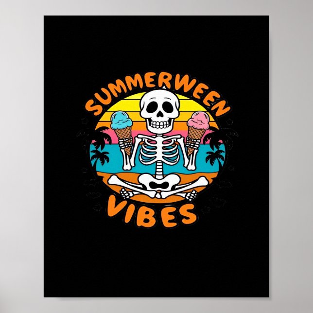 Cute Summerween Vibes Skeleton IceCream Summer Vac Poster (Front)
