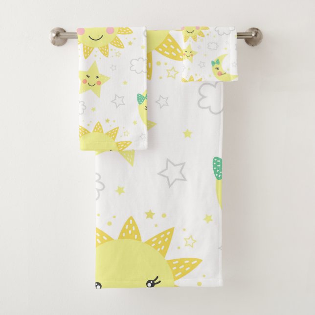 Cute Sun And Moon Bath Towel Set (Insitu)