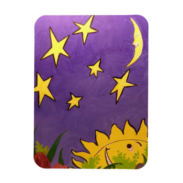 Cute Sun and Moon with Yellow Stars Flexible Magnet (Vertical)
