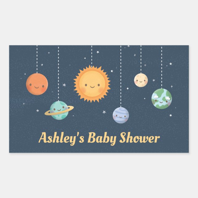 Cute Sun and Planets Space Baby Shower Decor Rectangular Sticker (Front)