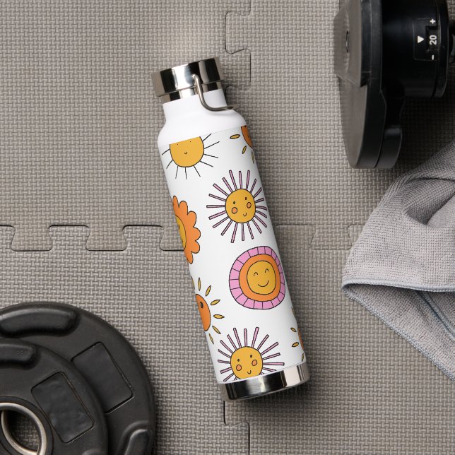 Cute Sun Baby Doodle Seamless Pattern Water Bottle (Gym)