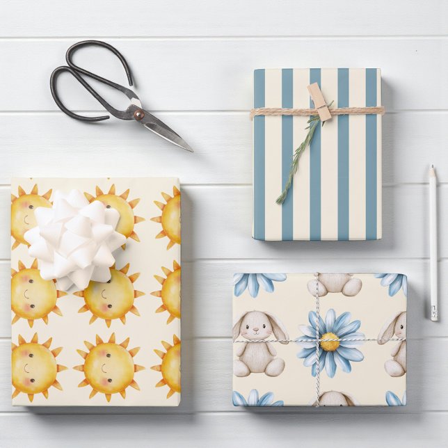 Cute Sun Bunny Flower Pattern Gift Wrap (Creator Uploaded)
