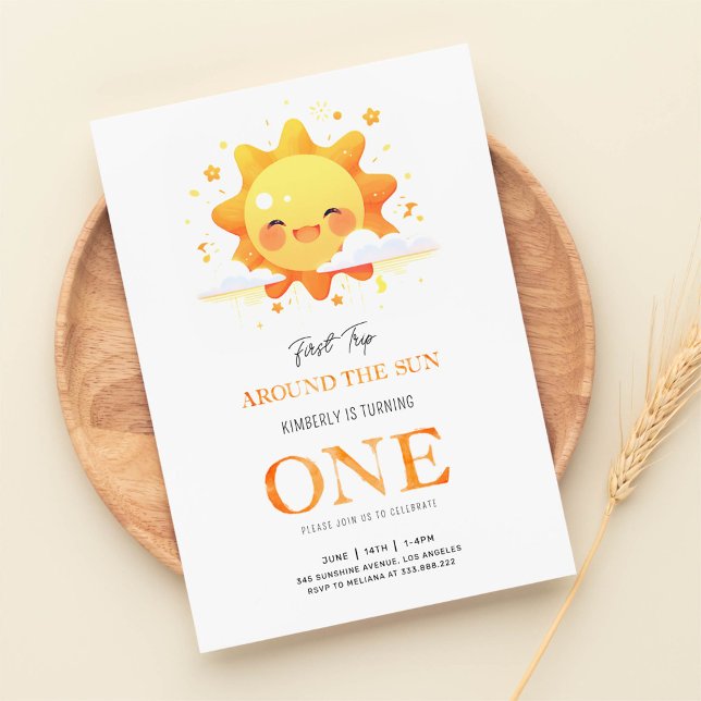 Cute Sun First Trip Around the Sun First Birthday Invitation (Creator Uploaded)