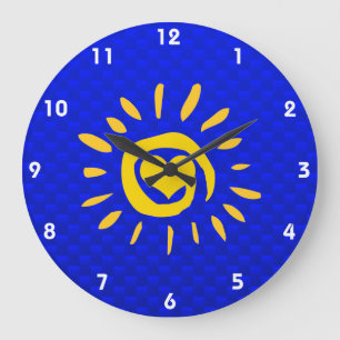 Cute Sun & Heart on Blue Large Clock
