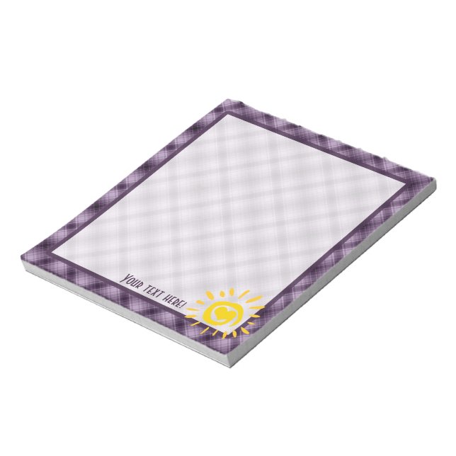 Cute Sun & Heart on Purple Plaid Notepad (Rotated)