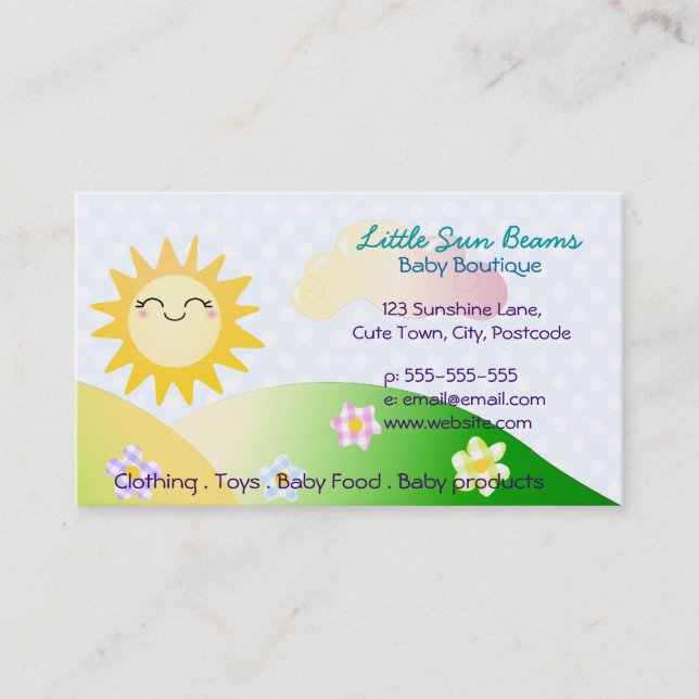 Cute sun kawaii cartoon business card (Front)