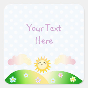 Cute sun kawaii cartoon square sticker