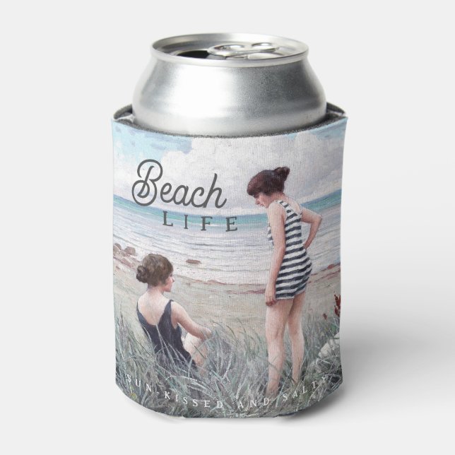 Cute Sun-Kissed and Salty Beach Life Can Cooler (Can Front)