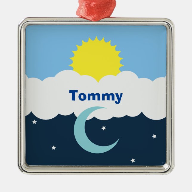 Cute Sun Moon and Stars Baby Illustration Metal Tree Decoration (Front)