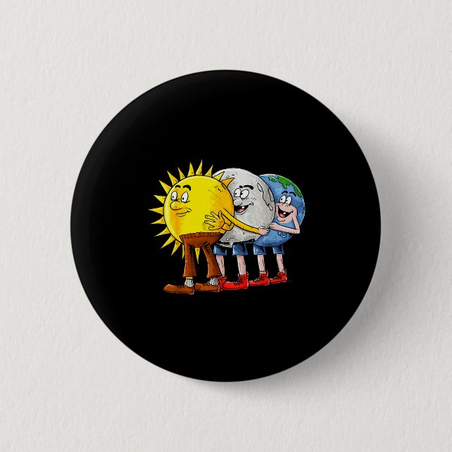 Cute Sun Moon Earth Solar Eclipse 6 Cm Round Badge (Front)