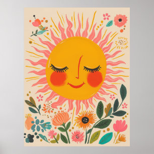 Cute Sun Sunny Day Boho Floral Illustration Poster