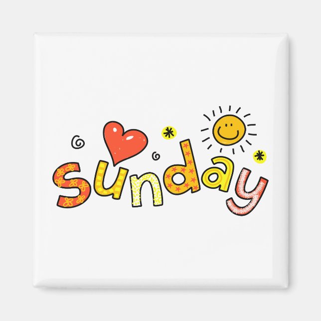Cute Sunday Week Day Greeting Text Expression Magnet (Front)