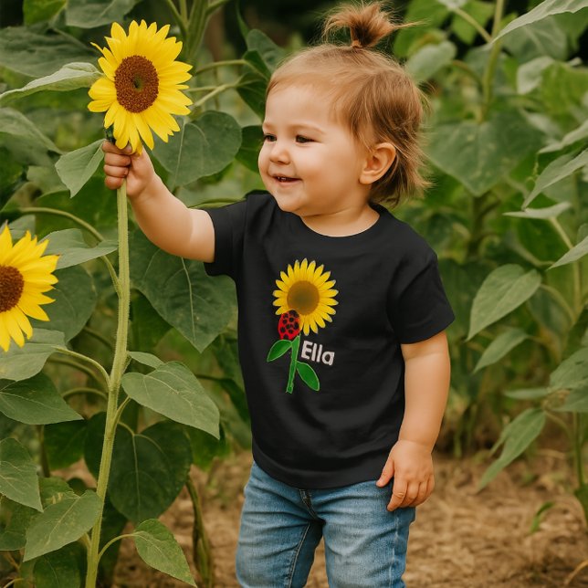 Cute Sunflower Baby (Add Name) Fine Jersey T-Shirt (A darling sunflower tee for toddler girl . Personalize with name )