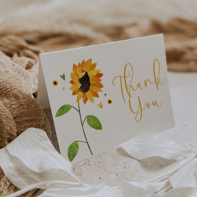 Cute Sunflower Baby Shower or Birthday Thank You Card (Creator Uploaded)