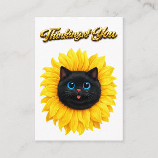 Cute Sunflower Black Cat Face Thinking of You Enclosure Card