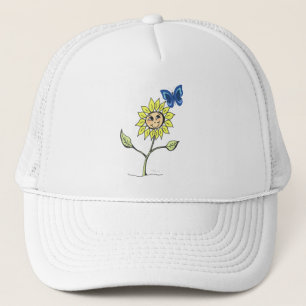 Cute sunflower butterfly smiling Hat