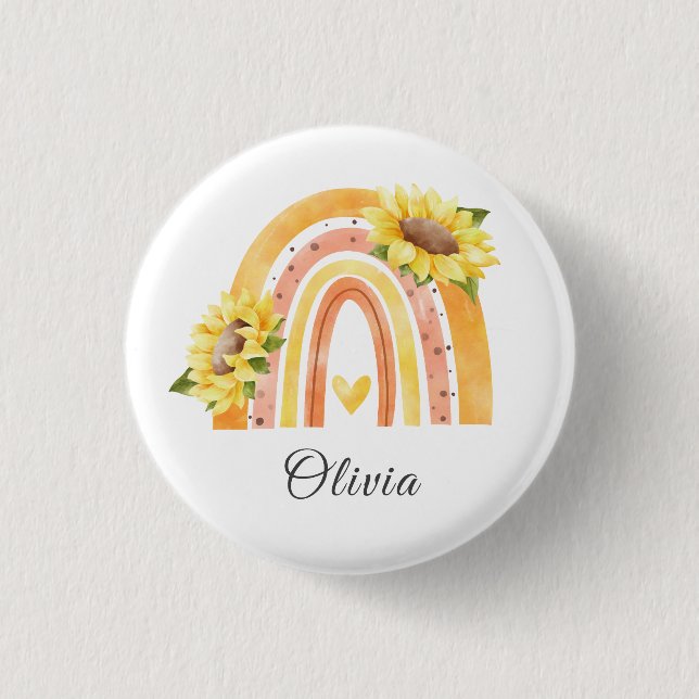 Cute Sunflower Colourful Yellow Rainbow Girls Name 3 Cm Round Badge (Front)