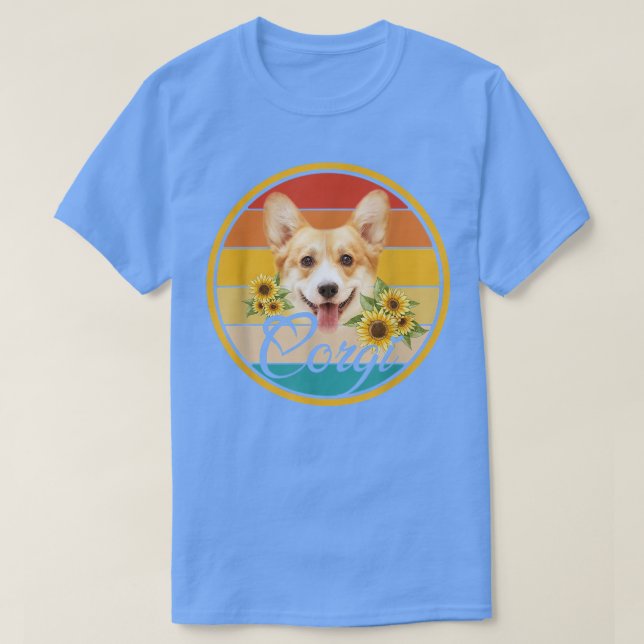Cute Sunflower Corgi Dog Dad Mum Father's Day Love T-Shirt (Design Front)