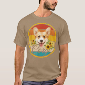 Cute Sunflower Corgi Dog Dad Mum Fathers Day Lover T-Shirt