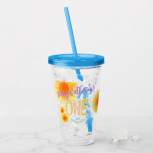 Cute Sunflower First Birthday Acrylic Tumbler