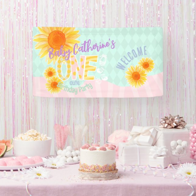 Cute Sunflower First Birthday  Banner (Party)