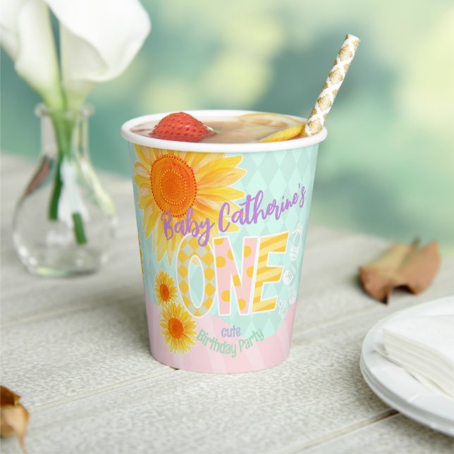 Cute Sunflower First Birthday  Paper Cups (Insitu)