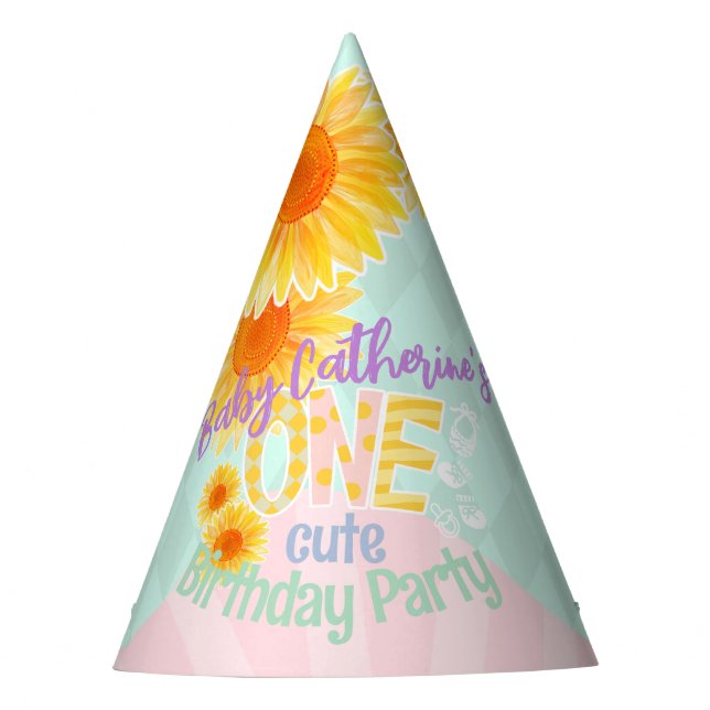 Cute Sunflower First Birthday  Party Hat (Front)