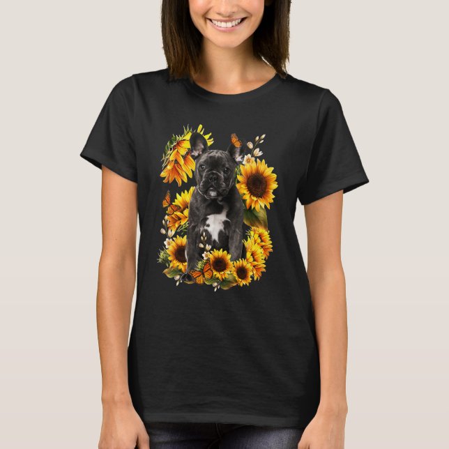 Cute Sunflower French Bulldog Dog Dad Mum Father's T-Shirt (Front)
