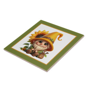 Cute sunflower gnome lovers garden  tile