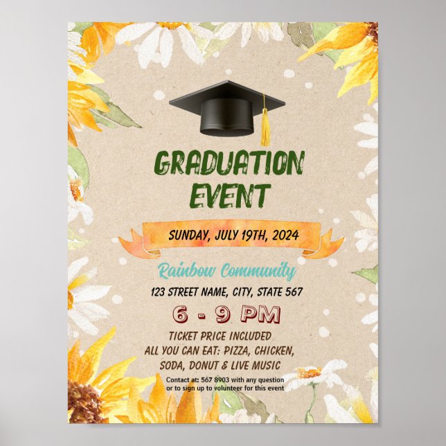 Cute Sunflower graduation theme flyer Poster (Front)