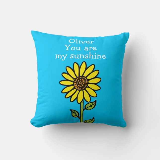 Cute Sunflower Illustration Personalised Name  Cushion (Front)