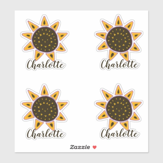 Cute Sunflower Modern Script Name Sticker (Sheet)