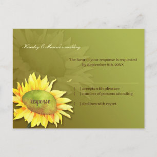Cute Sunflower Olive Green Wedding RSVP Invitation Postcard