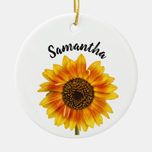 Cute Sunflower Personalised Ceramic Tree Decoration