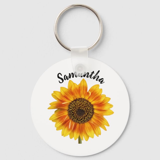 Cute Sunflower Personalised Key Ring (Front)
