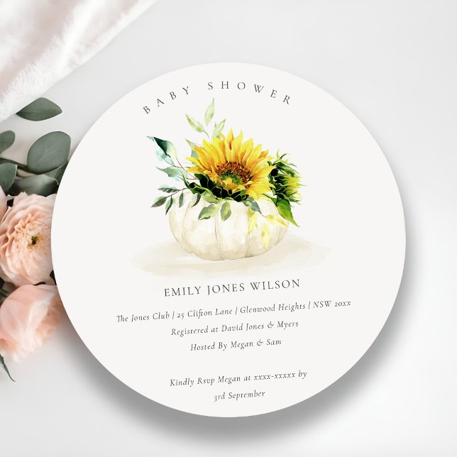 Cute Sunflower Pumpkin Floral Baby Shower Invite (Creator Uploaded)