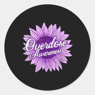 Cute Sunflower Purple Ribbon Opioid Overdose Aware Classic Round Sticker