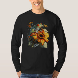 Cute Sunflower Red Eyed Tree Frog Watercolor Frog T-Shirt