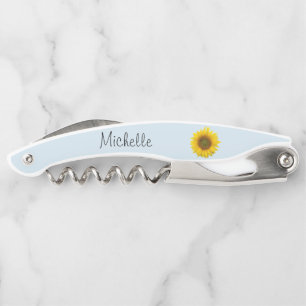 Cute Sunflower Script Blue Corkscrew