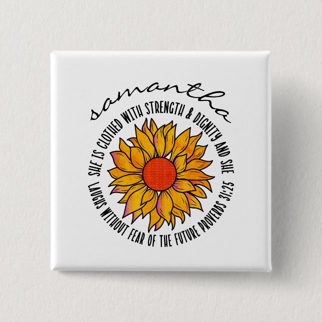 Cute sunflower scripture bible verse 15 cm square badge (Front)
