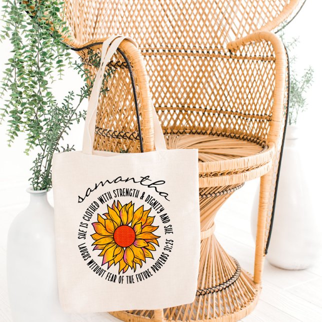 Cute sunflower scripture bible verse Proverbs 31 Tote Bag (Creator Uploaded)