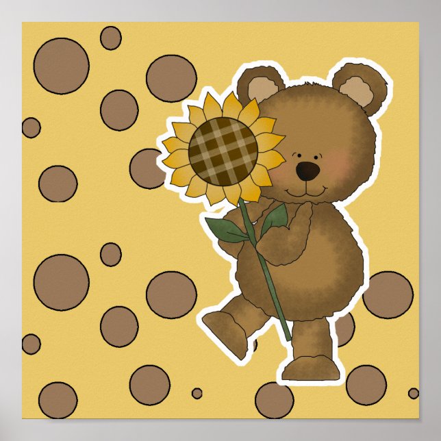 Cute Sunflower Teddy Bear Poster (Front)